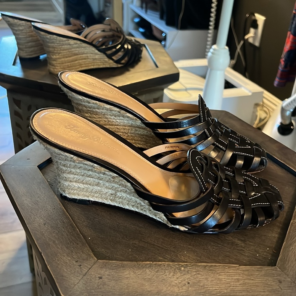 Worn once, Tommy Bahama, leather wedge sandals, size 9